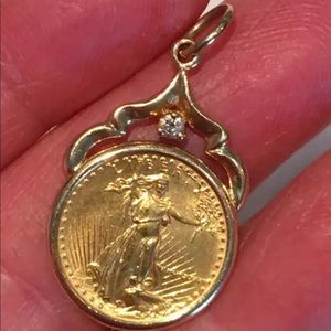 VINTAGE $5 DOLLAR GOLD COIN IN 14K BEZEL SETTING